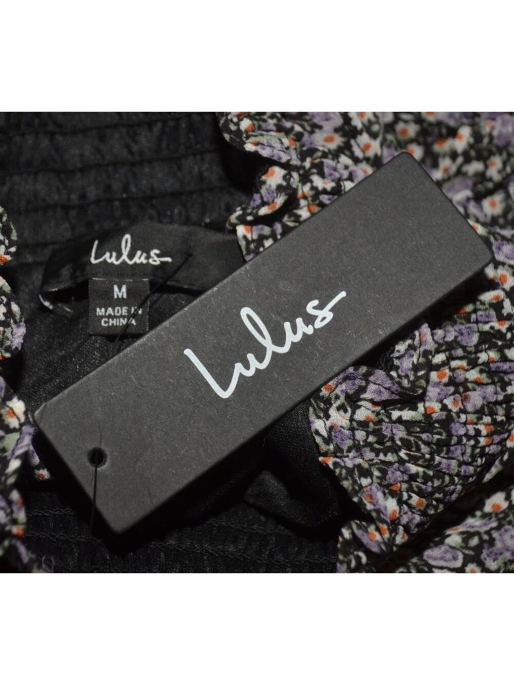 NWT Lulus Size M Evalina Black Micro Dark Floral Mock Neck Midi Dress - Picture 14 of 16